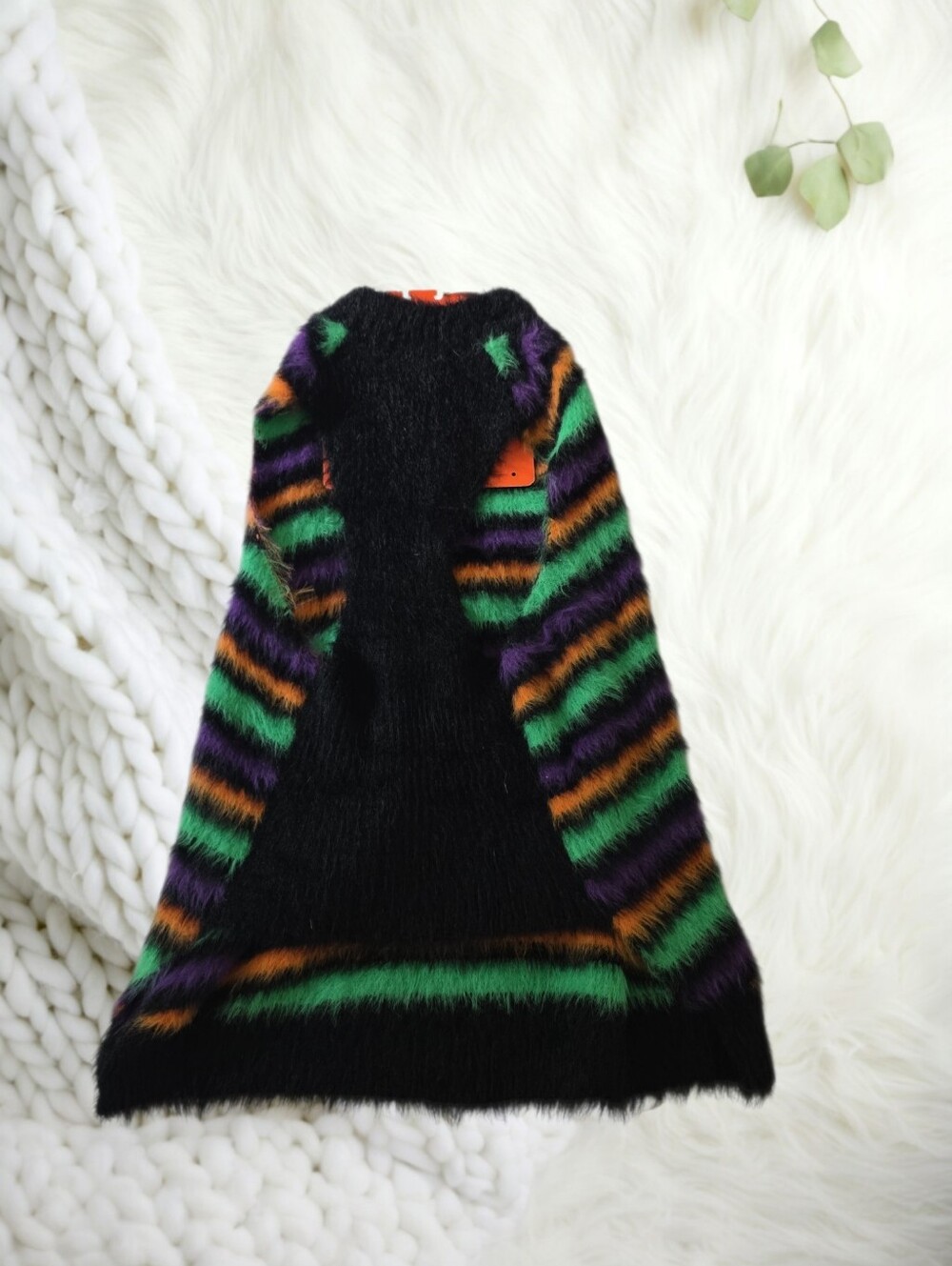 Spooky Vibes Fuzzy Knit Dog Sweater Size Large - Halloween Colors